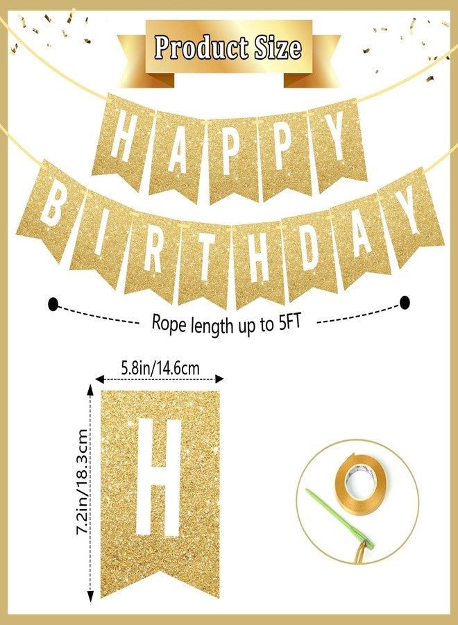 Pretyps Gold Happy Birthday Banner - Glittery Gold Birthday Banner for Party Decorations for Women Men Girl Boy, Birthday Sign Decor Party Decor Party Supplies - Image 4